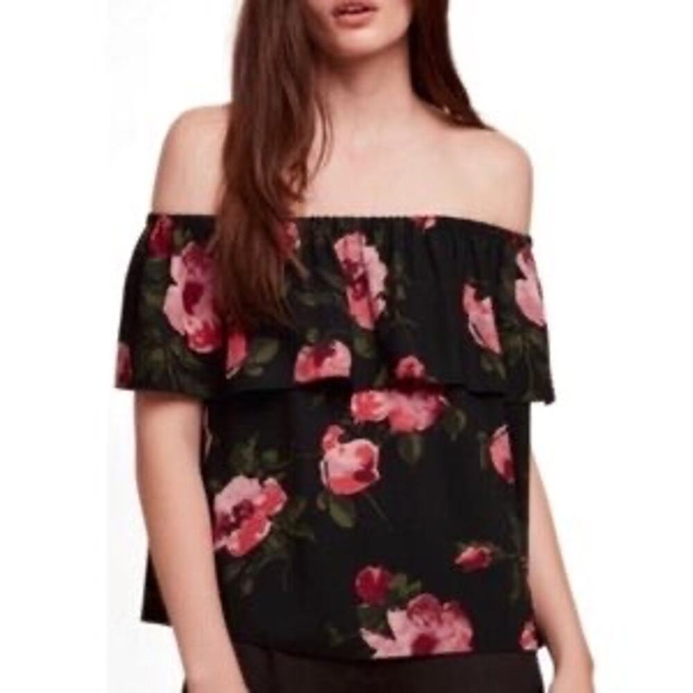 Wilfred Aritzia Black Floral Off Shoulder Redling Blouse Size Small